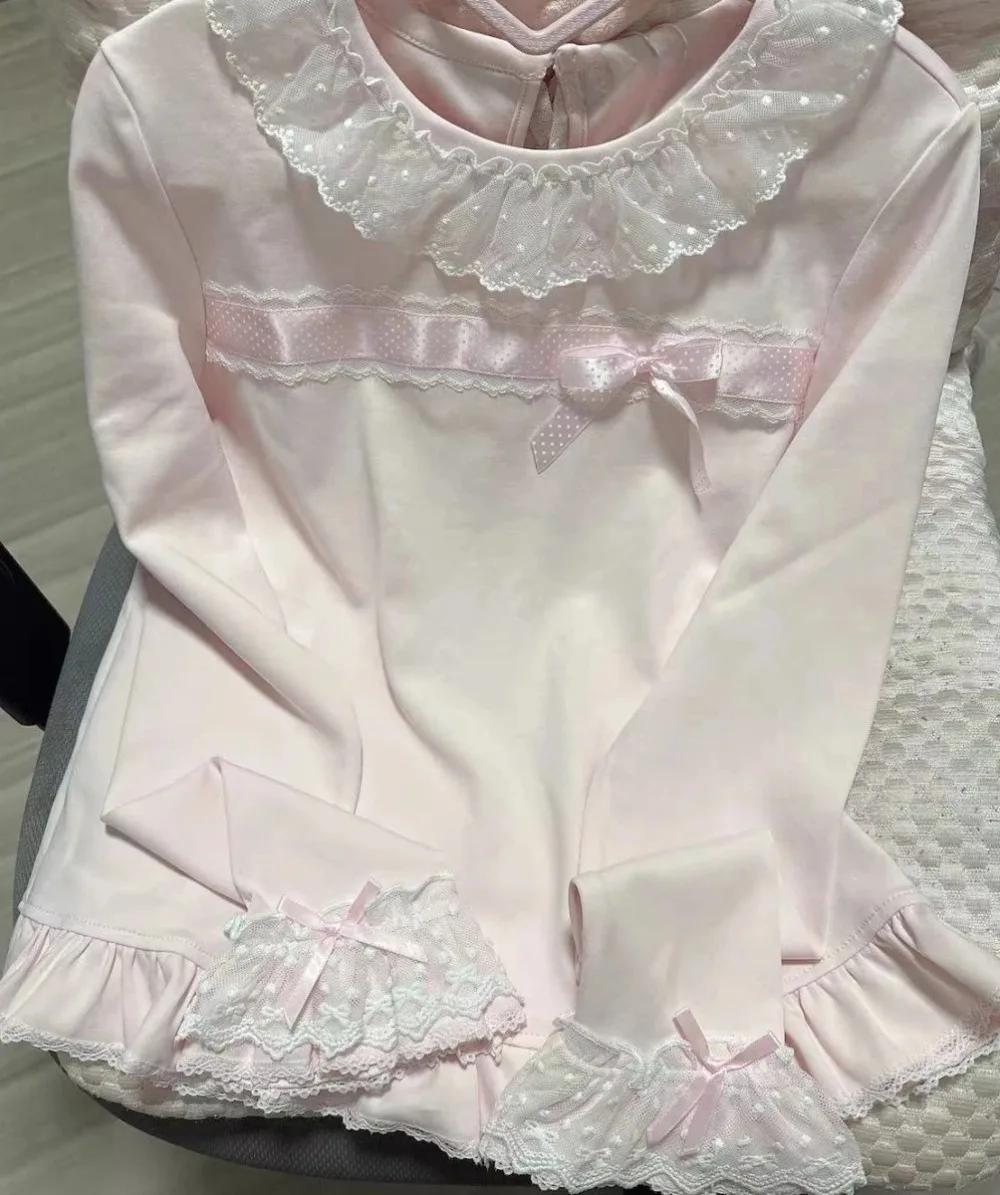 Lace Bow Ropa mujer Long Sleeve Woman Clothes Princess Roupas Feminina Sweet Cute Y2k Tops Japanese Kawaii Lolita Camisetas