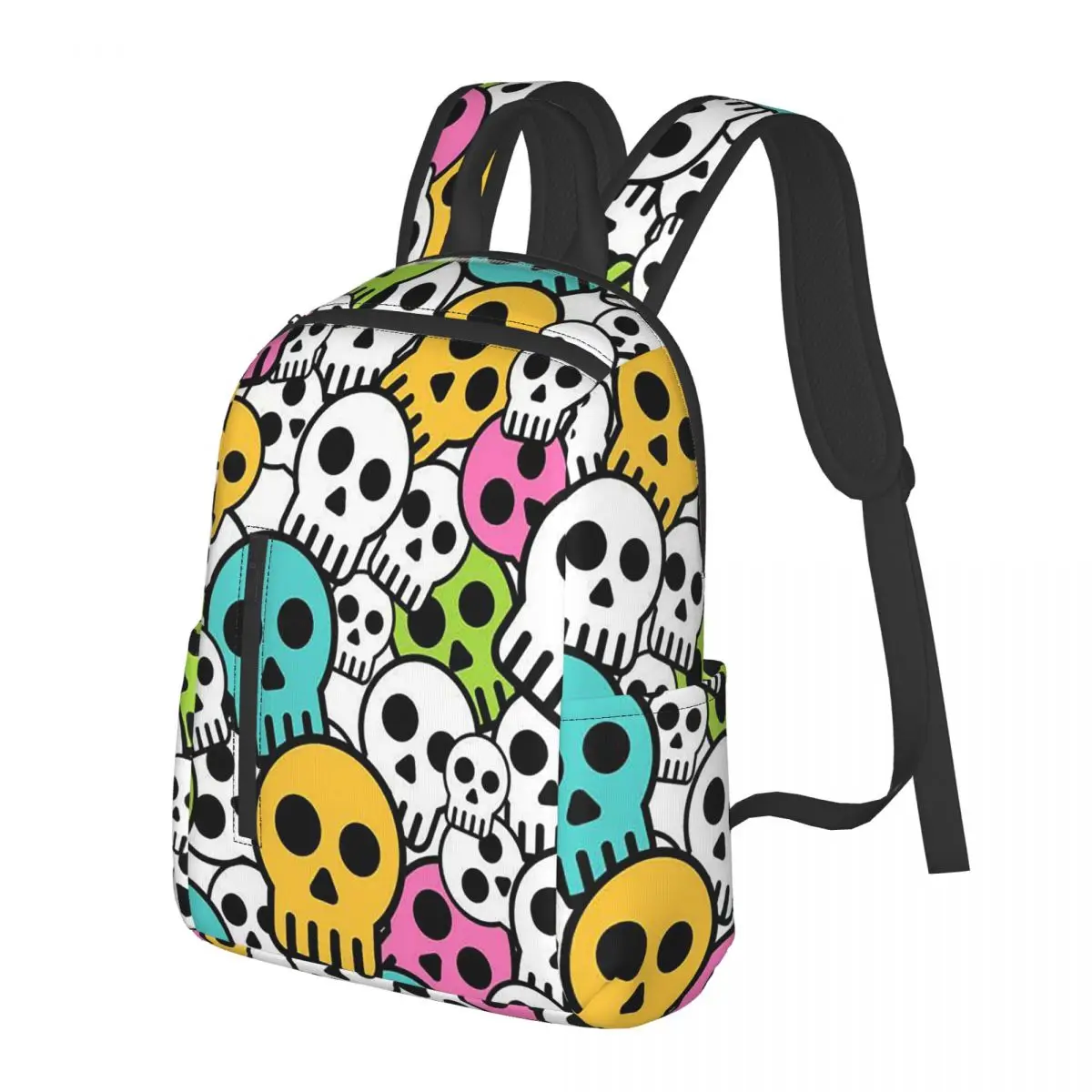 Colorful Skulls Cartoon Pattern Student Backpack School Bag Hiking Travel Daypack for Boys Girls Bookbag Shoulder Bags