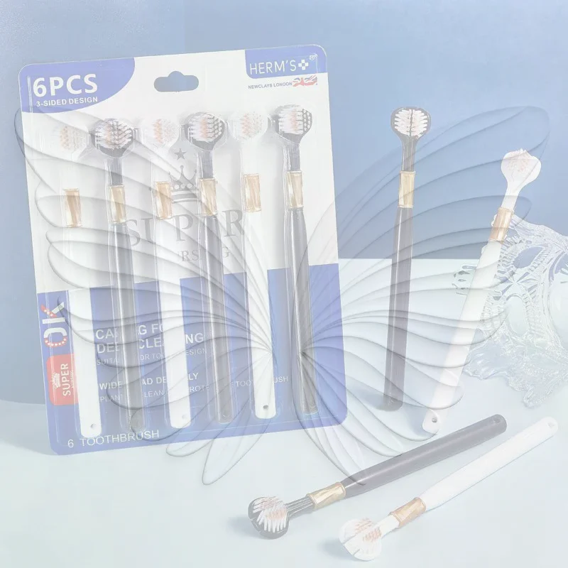 3 Sided Soft Bristle Toothbrush 6Pcs Manual Efficient Cleaning Toothbrush for Kids Adult Whole Mouth Cleaning