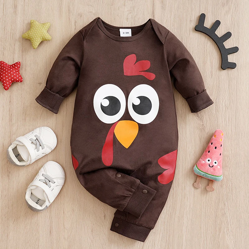 Thanksgiving Day Outfit Turkey Infant Baby Boys Clothes Toddler Onesies Costume Romper Jumpsuit 0-18 Months Long Sleeves Newborn