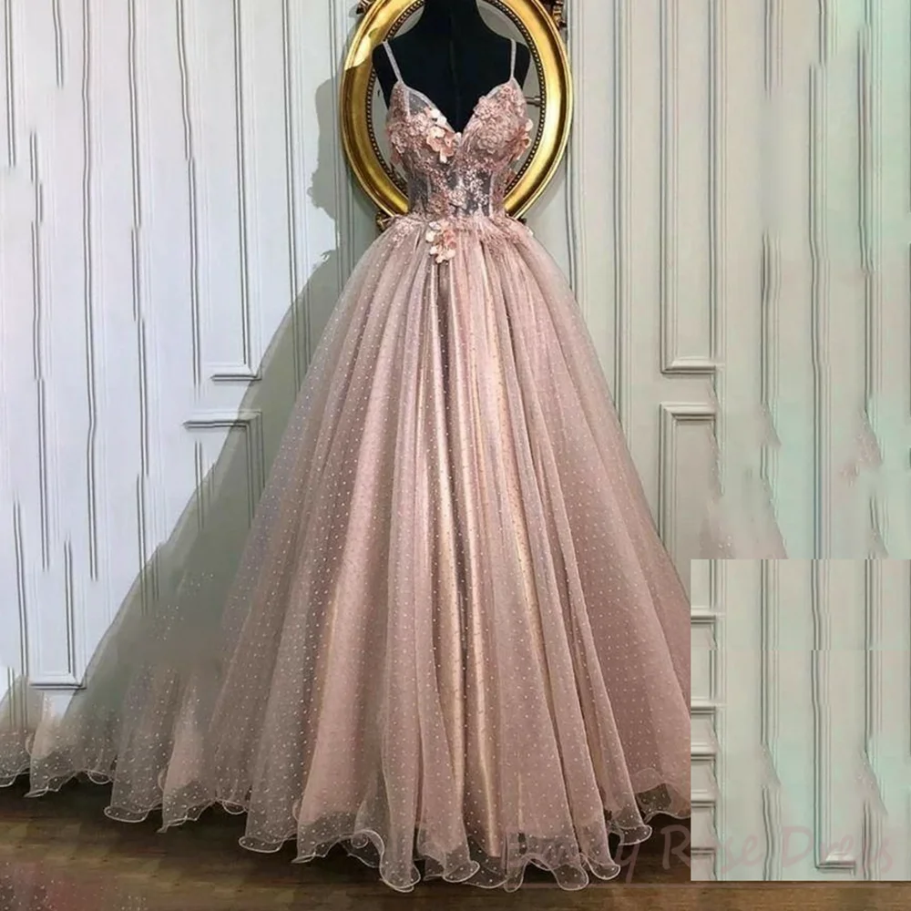 Jasnoróżowa suknia balowa z dekoltem w serek, bez rękawów, w kształcie litery A, tiulowa sukienka na przyjęcie z kwiatami, długa do podłogi, suknie wieczorowe, Vestidos De Festa
