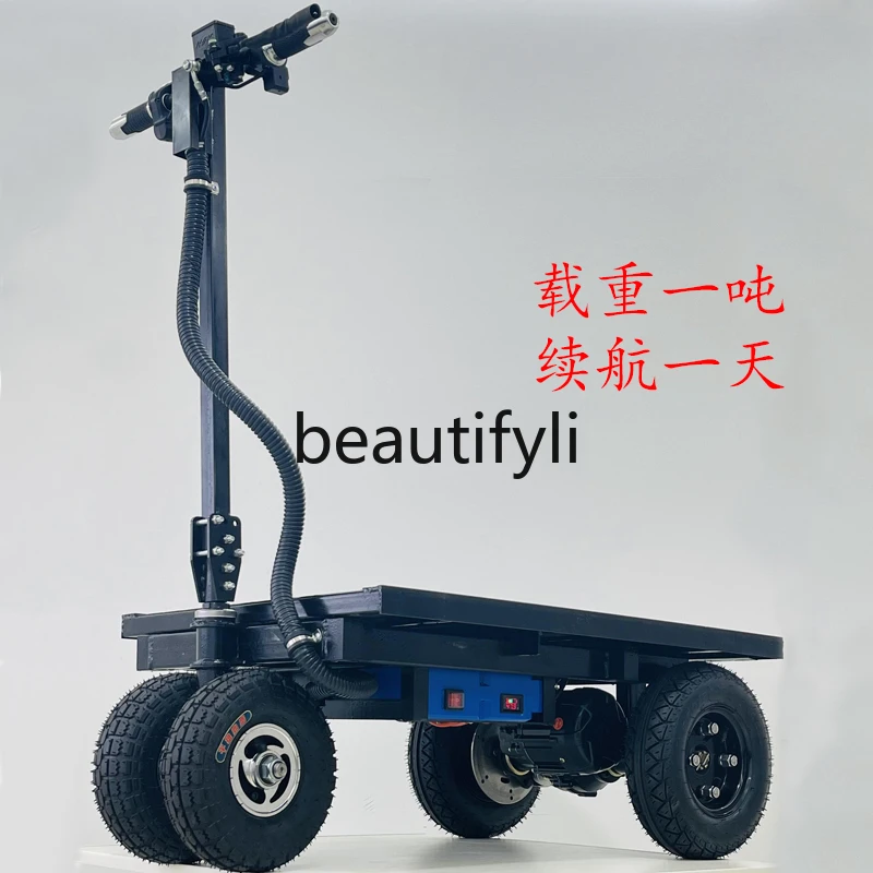 Folding portable electric flatbed truck into the elevator building materials feeding truck hand push heavy labor truck