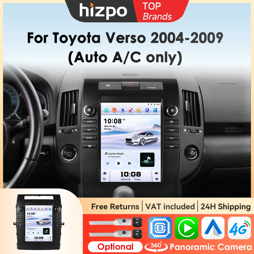 Hizpo Autoradio 9.7" con CarPlay e Android Auto per Toyota Verso 2004 - 2009, Lettore Multimediale GPS Intelligente, Stereo con Telecamera 360°, 4G WIFI, RDS