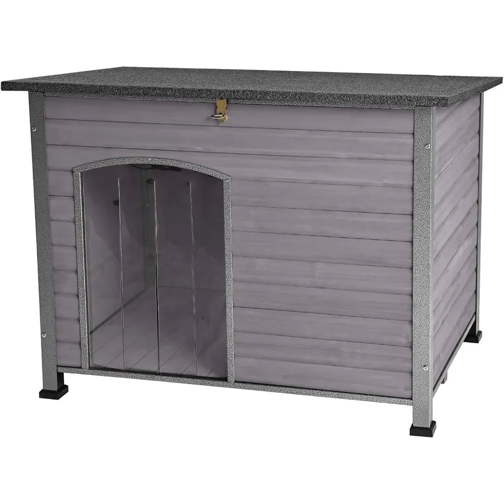 Indoor Outdoor Dog House,Anti-Chewing Iron Frame Dog Kennel,Wood Warm Pets Home,Insulated Weatherproof Outside Shelter