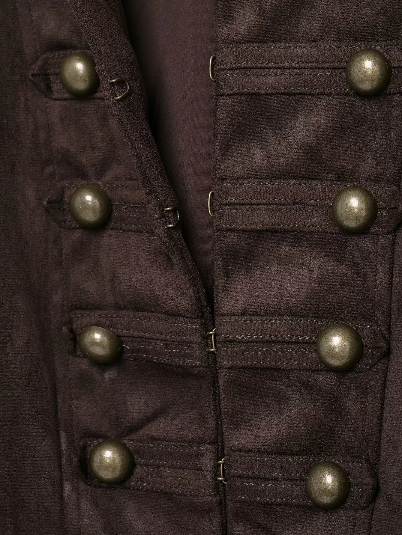 BSAY Vintage Militärjacke aus Kunstwildleder für Damen, Stehkragen, Metallknöpfe, plissierter Peplum-Rock, kurz geschnitten, langärmelige Oberbekleidung – Detail 5