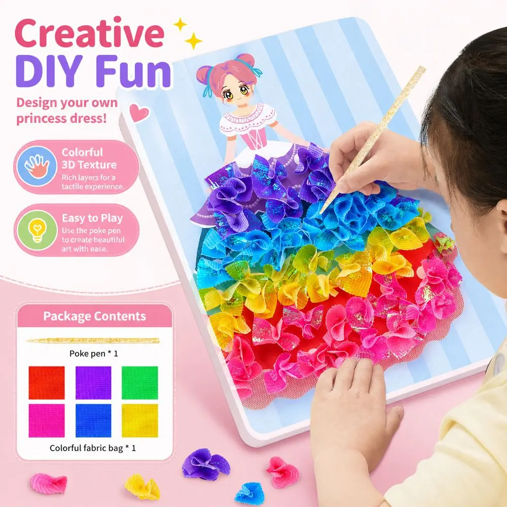 4Pcs/Set Princess Theme Poke Art Activity Sheets Animal Patterns Pen Accessories Included Dress-Up Sticker Set DIY Crafts