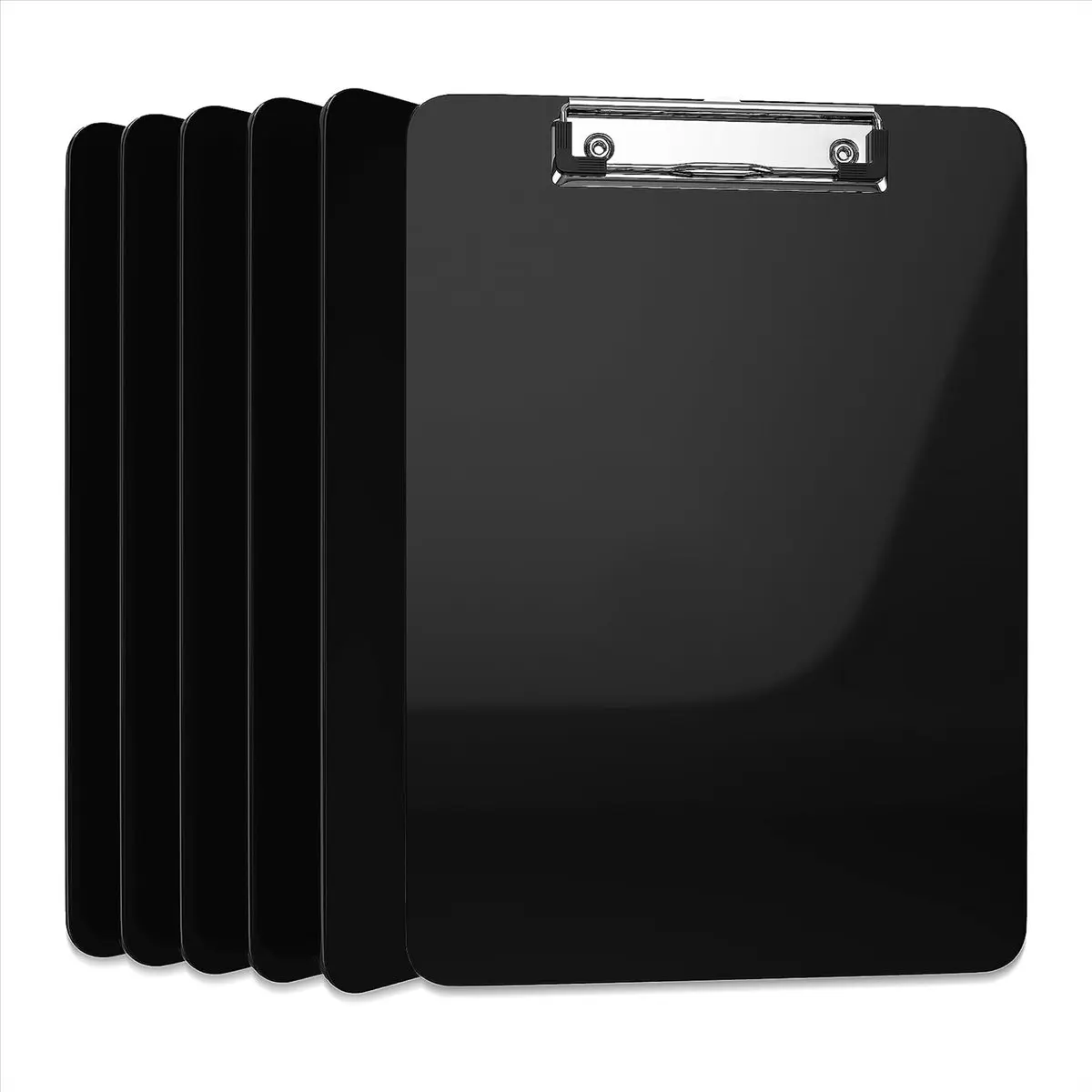 A56K 6 Pack Plastic Clipboards Black Clip Boards Low Profile Metal Clip Board Letter Size Bulk Class Set