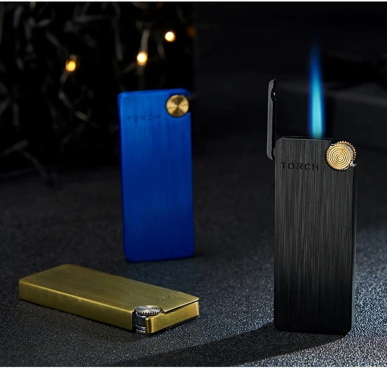 Winddichte Fackel, Schleifscheiben-Feuerzeug, Zigarren-Sprühpistole, Tragbares Feuerzeug, Küchen- und Outdoor-Artikel, Blaue Flamme, Raucherzubehör, Geschenk für Männer – Detail 6