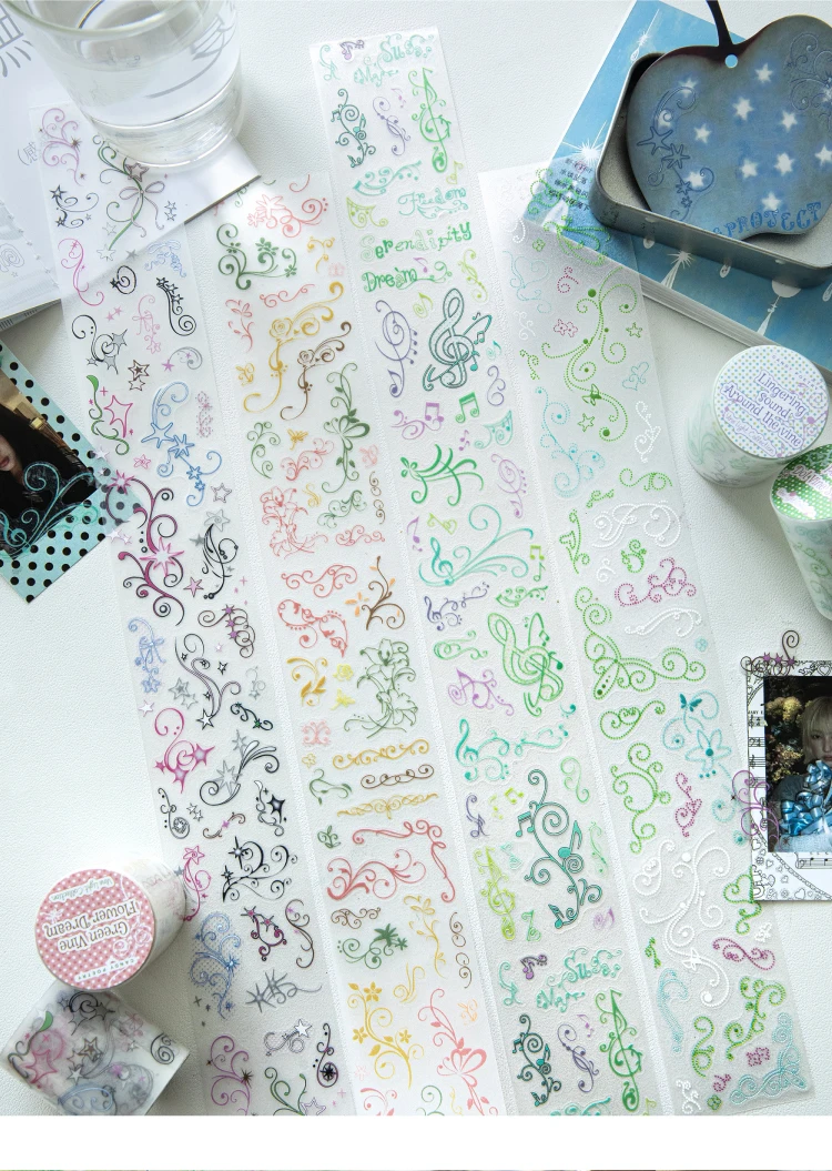 50 mm * 1,5 m, Lichtreflektierende Folie mit Weinranken-Motiv, Blumen- und Pflanzenmuster, zum Ausstanzen, für DIY-Tagebücher, Scrapbooks, ästhetische Schreibwaren. – Detail 1