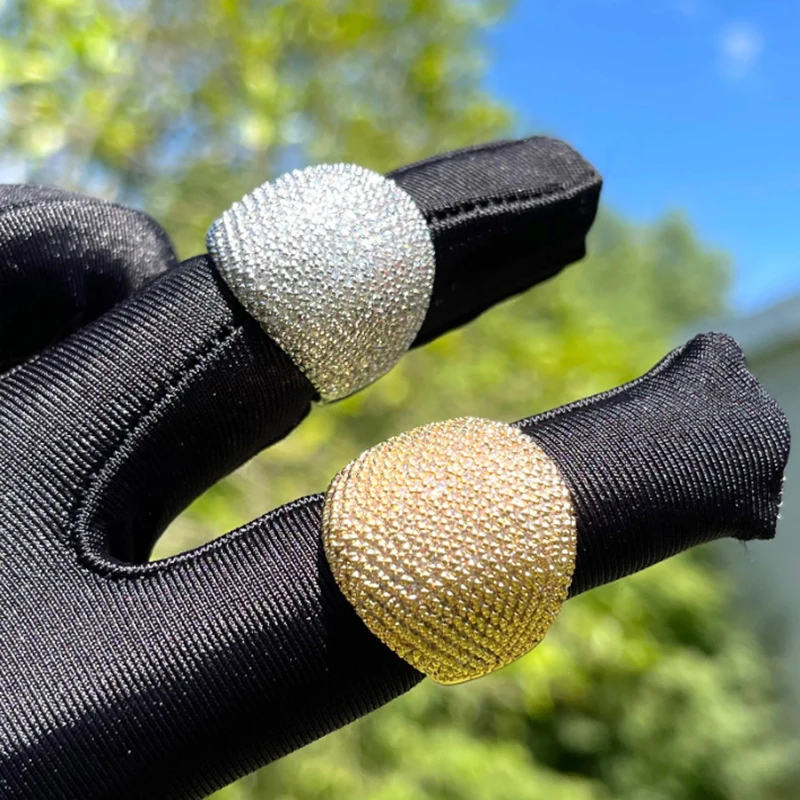 

Хип-хоп 5A+ CZ Stone Paved Bling Iced Out Овальные кольца на палец для мужчин и женщин Рэперские украшения Золото Серебро Цвет Размер 7-12
