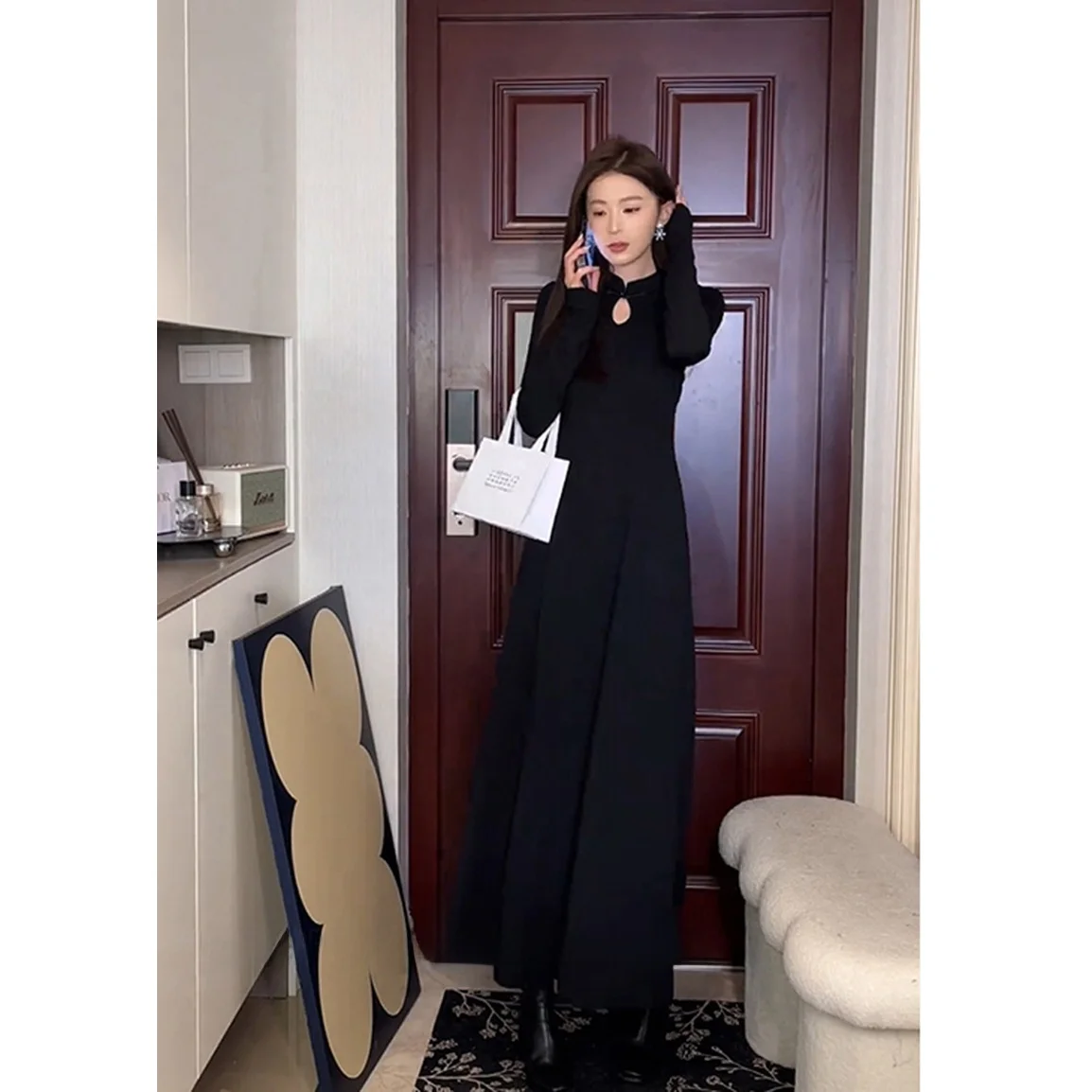 Red Chinese Style  Dress Long Skirt Women's Autumn Outing Photography Festive Outfit City Walk A-Line Dress