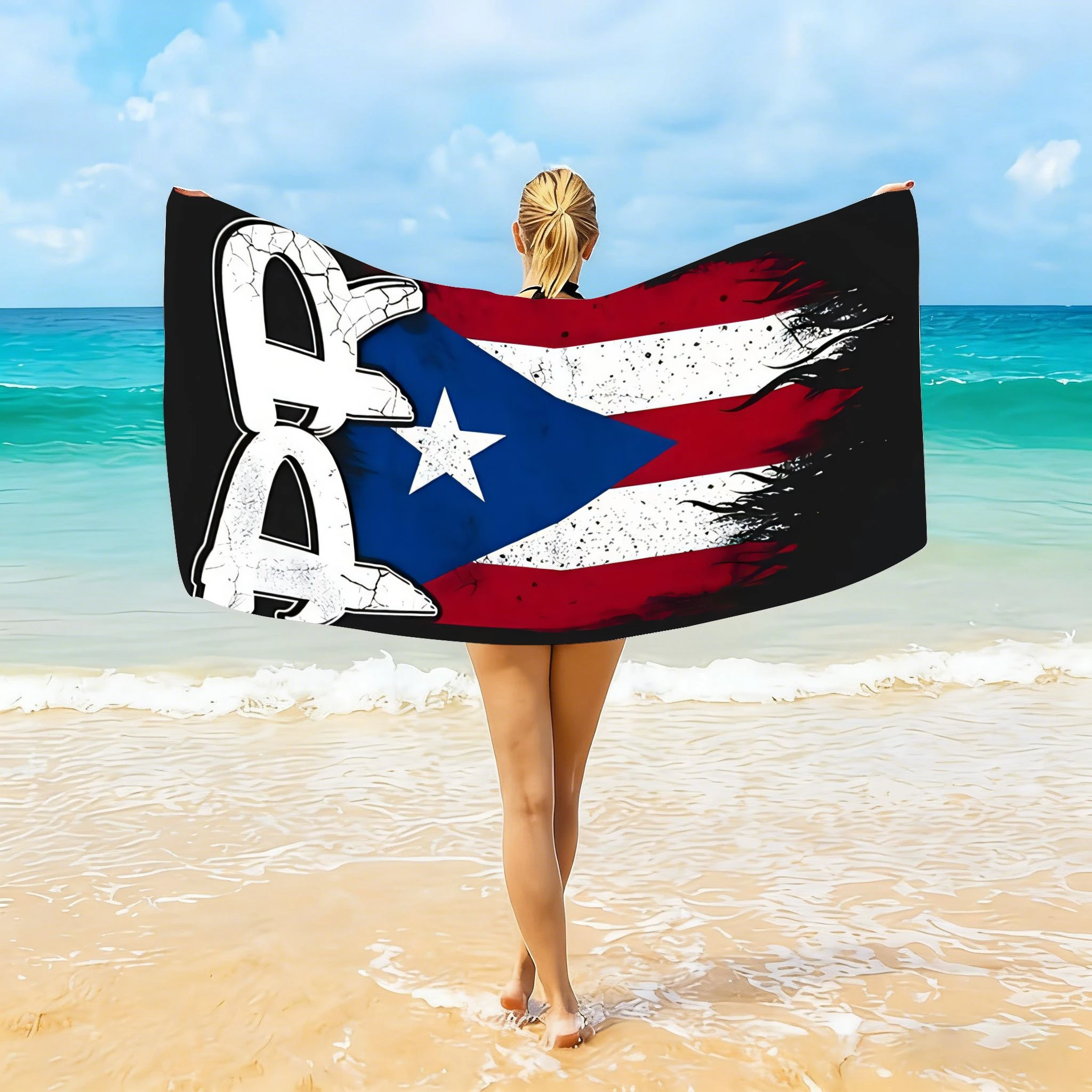 Puerto Rico Flag Microfiber Beach Towel 2D Flat Printed Sandproof Waterproof Bath Towel PR Pride Large Pool Blanket For Vacation