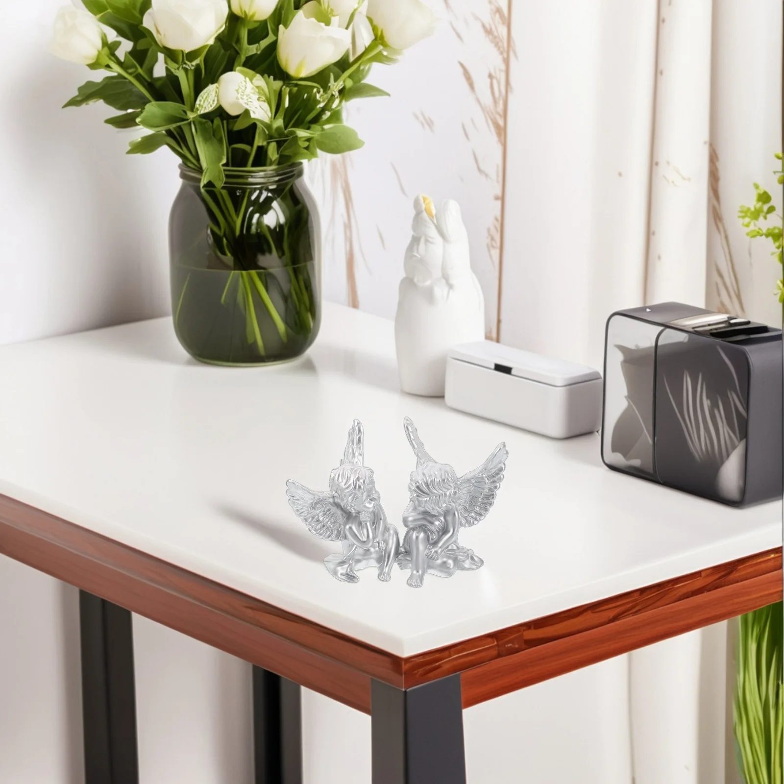 

2Pcs Resin Angel Statue Indoor Home Decor Elegant Small Sculptures Memorial Sympathy Present for Women Tabletop Ornament