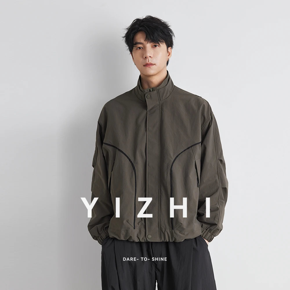 

Fall New American Stand Collar Jacket Men's Pilot Loose Jacket Coat Sports Outdoor Windproof Waterproof Workwear Top Coat