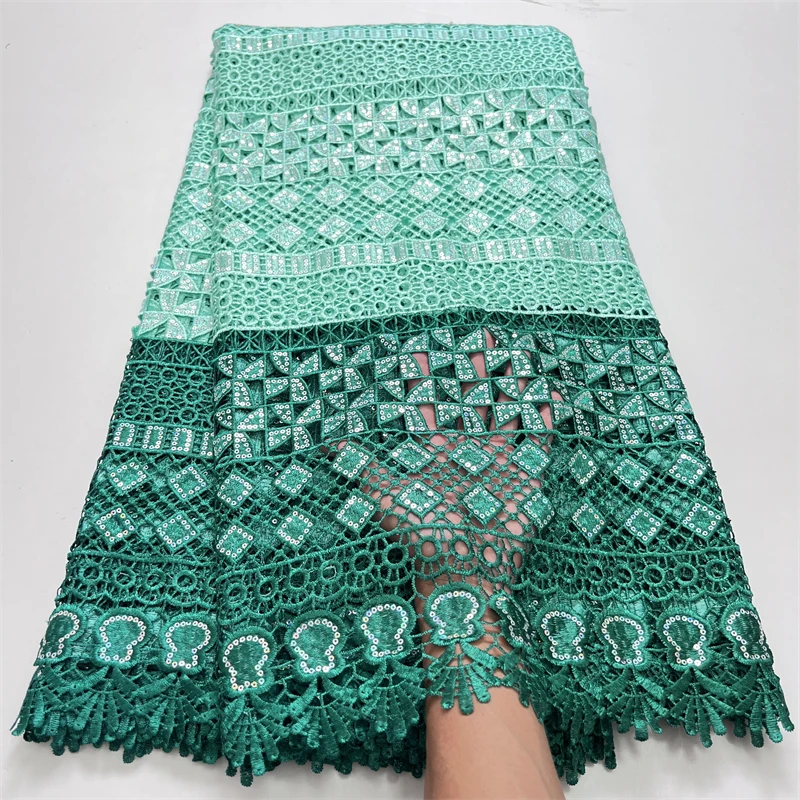 Nigerian Lace Fabric 2024 High Quality Water Soluble Knitted African Cord Guipure Lace Fabric with Sequins for Women Dress A3726