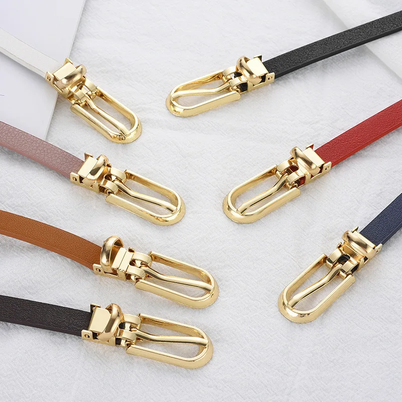 Women's Belt Minimalist Trendy Thin Belt Casual Metal Pin Buckle Waist Belt Dress Jeans Lady Waistband Pu Leather Female Strap