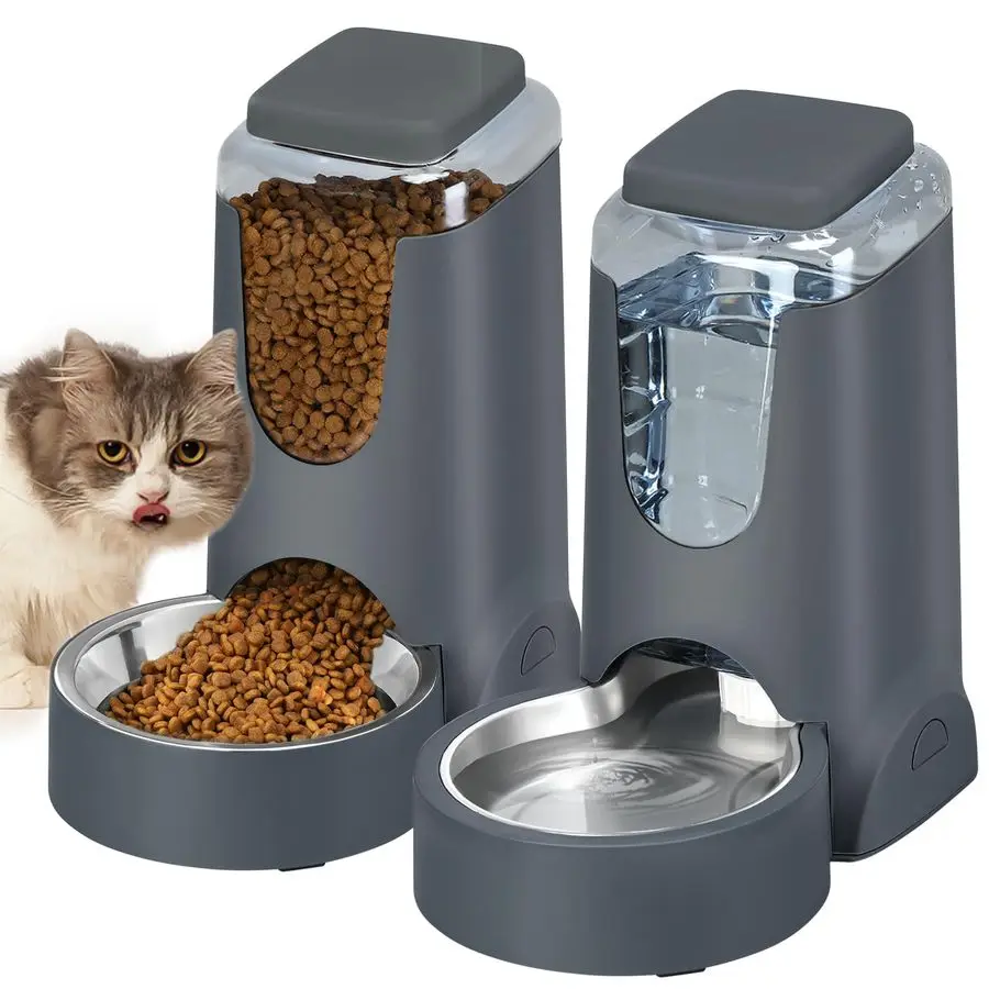 

Cat Feeder and Water Dispenser with Stainless Steel Bowl Dog Gravity Food Feeder and Waterer for Small Medium Pets Puppy Kitten