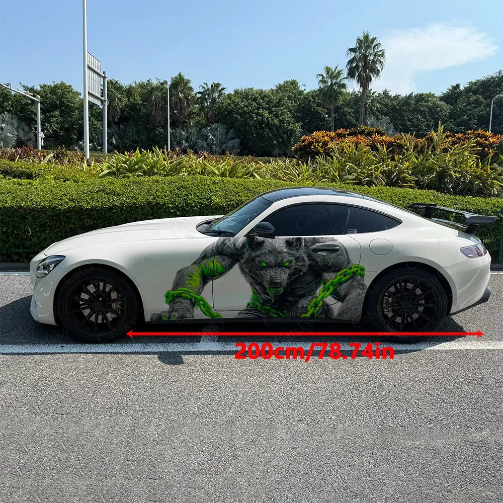 2pcs Street Graffiti Savage Wolf Car Side Wraps, Self-Adhesive PVC Waterproof & Scratch-Resistant Stickers, Car Accessory Gift