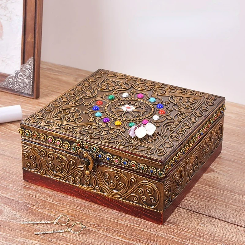 2023 Solid Wood Jewelry Box with Lock, Chinese Style Organizer, Exquisite Necklace Ring Case, Senior Glass Jewelry Storage.