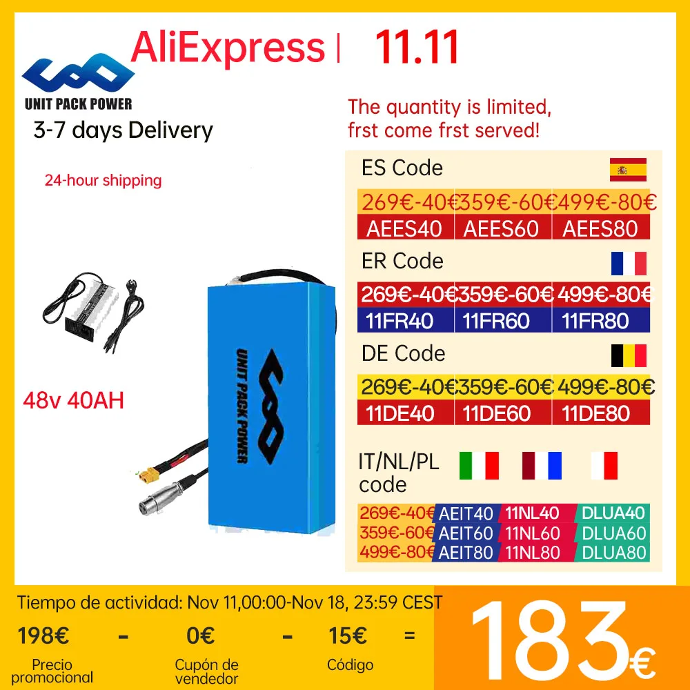 48V 40Ah 60V 72V Ebike Batteri Pack 52V 50AH 36V Electric Bicycle Escooter Battery 4400W 500W 750W 1000W 1500W 1800W 2000W 3000W