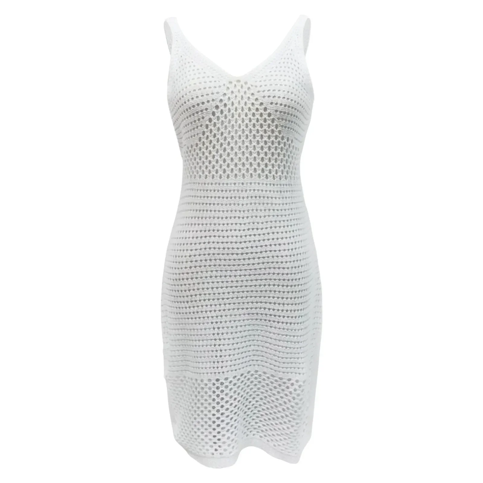 패션 스플릿 헴 수영복 슬링 퓨어 컬러 니트 크로셰 스커트 커버업 패드 홀터넥 풀오버 여름 비치 드레스 핫