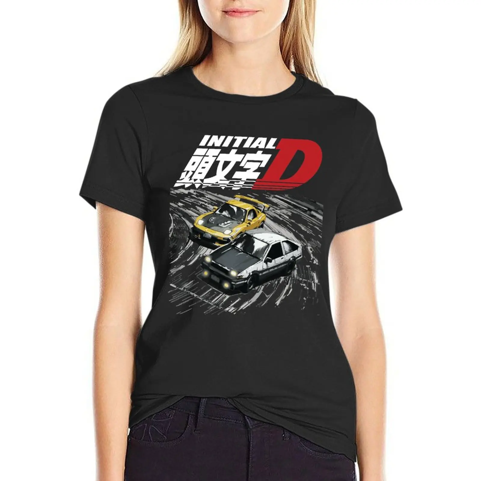 

Mountain Downhill Night Drift Racing Initial D Tandems AE86 vs FD rx-7 T-Shirt cute tops blanks t shirt for Women