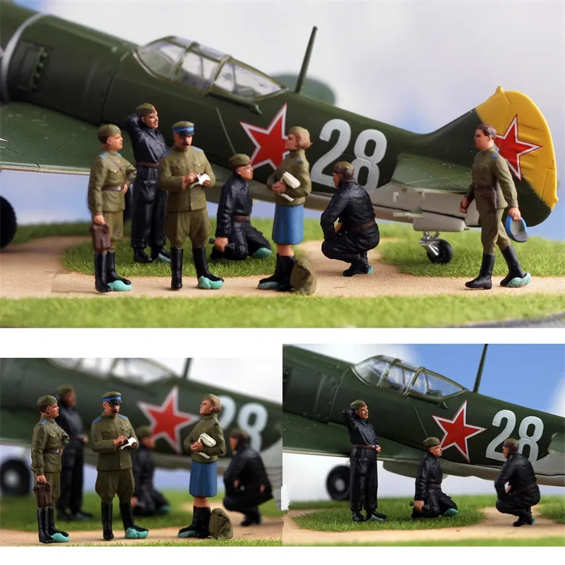 

1:72 Model Resin 3D Printing Painted 7Pcs Soviet Ground Crew And Pilots Soldiers Action Figure DIY Scene Accessory Collection