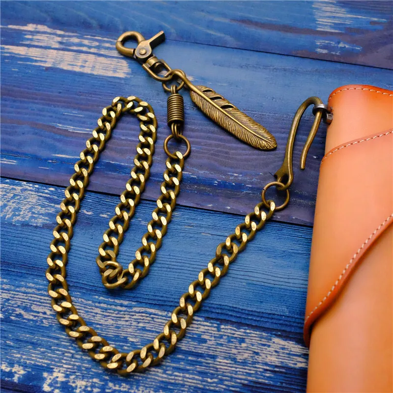 

Handmade DIY creative antique bronze pants chain waist hanging key chain metal fabric chain feather wallet chain