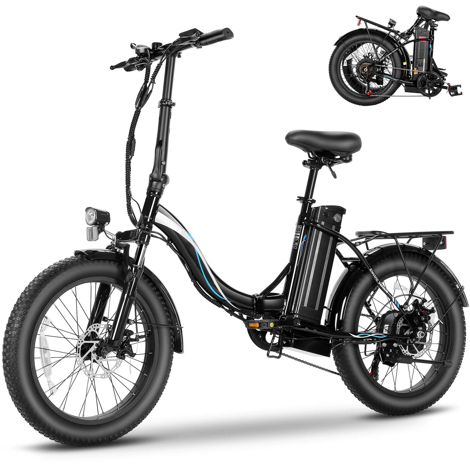 20'' Step-Through Cruiser Folding Eletric Bike with 500W Powerful Motor 48V 10.4Ah 499.2Wh Removable Battery, , 7-speed System,