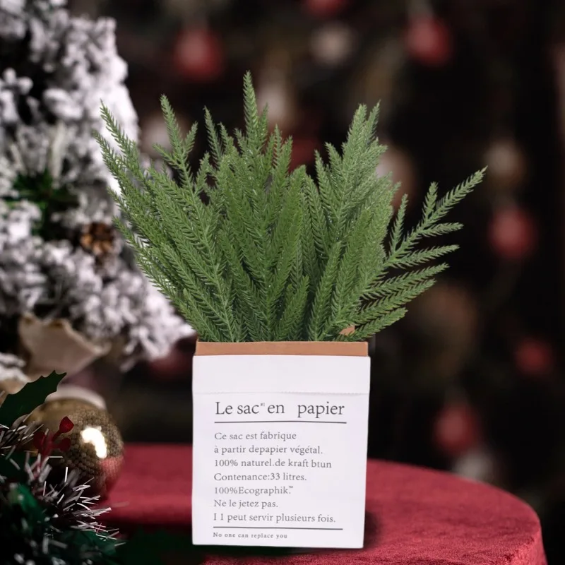 Agujas de pino artificiales para decoración de Navidad, ramas de plantas verdes falsas, guirnalda de árbol de Navidad, ramo, accesorios de decoración, 20/5 piezas