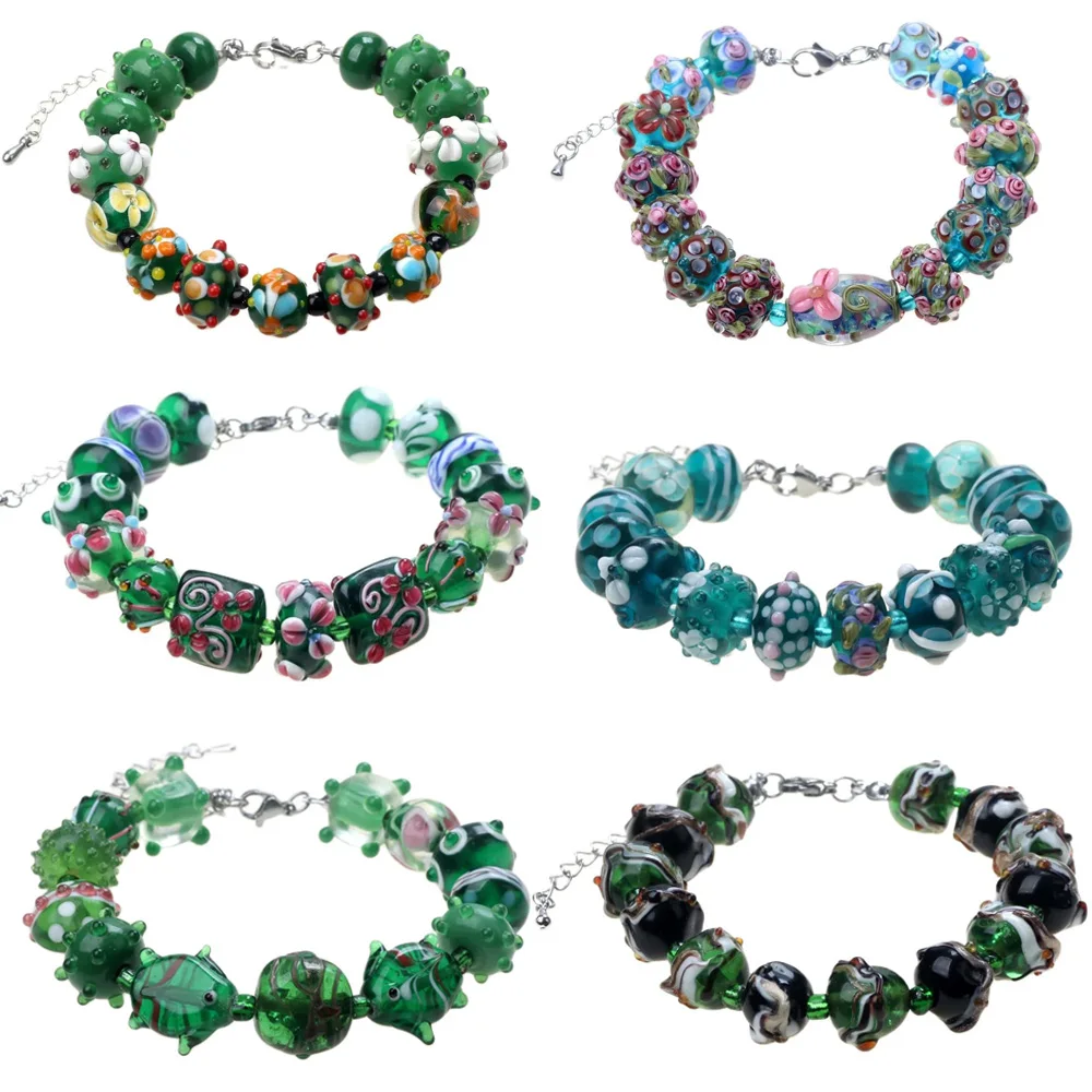 Only Sell 1set!! No Duplicates!!Superior Quality Carved Flowers!!! Pure Handmade Retro Lampwork Glass Beads For Charm Bracelets!