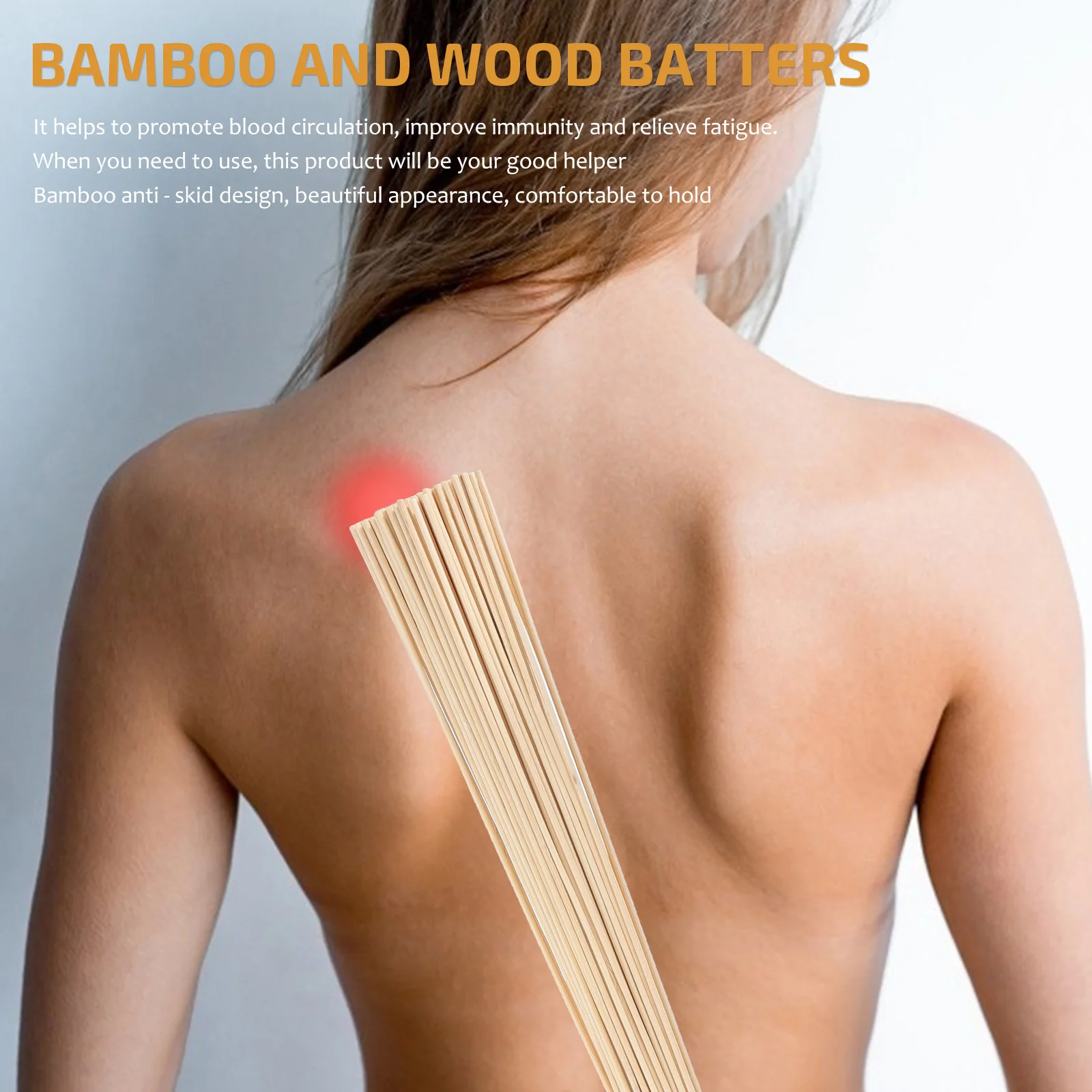 

2pcs Back Massager Bamboo Stick Portable Durable Tool Home Use Silk Roller Leg Knocking Massage Rod Promote Circulation Improve