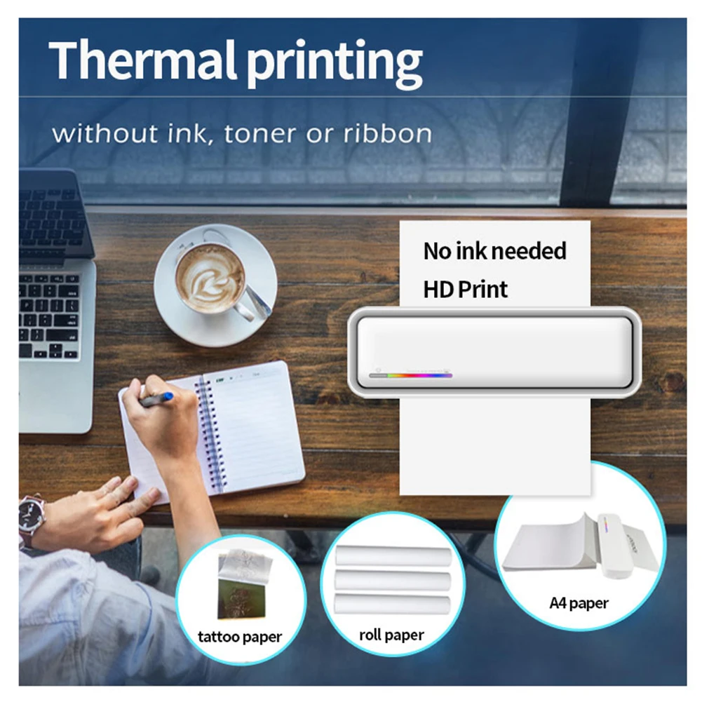 

A4 Portable Thermal Printer 200DPI BT Thermal A4 Mobile Printer with Printing Paper Document Printing Maker for Smartphone & PC
