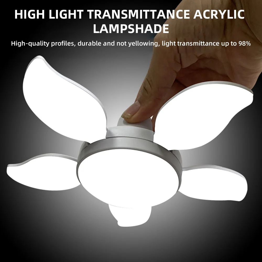 Foldable E27 LED Bulb Foldable Fan Blade Lamp Living Room Ceiling Light AC175-265V Industrial Lighting Garage White Light