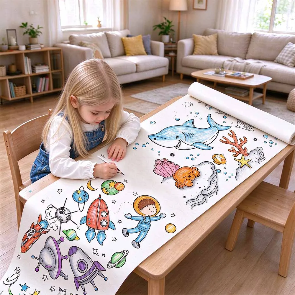 Doodle Coloring Scroll Thickened Anti-bleed Paper Roll, Multi-theme Large Drawing Sheet for Crayons Markers Watercolor DIY Art C
