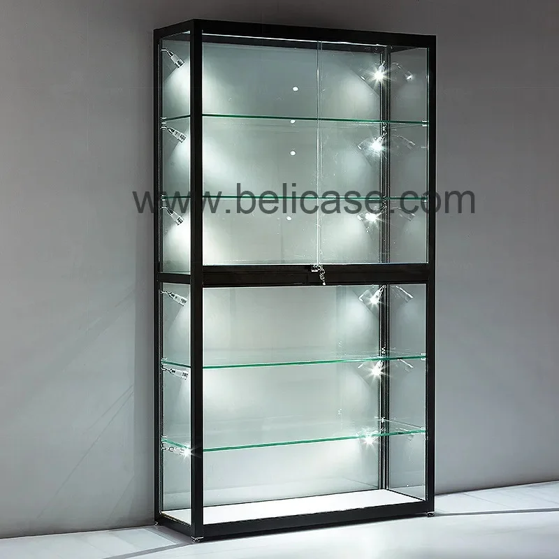 custom.Factory Customized Retail Furniture Hot Glass Display Cabinet Wall Glass Vitrine with Led Lighting