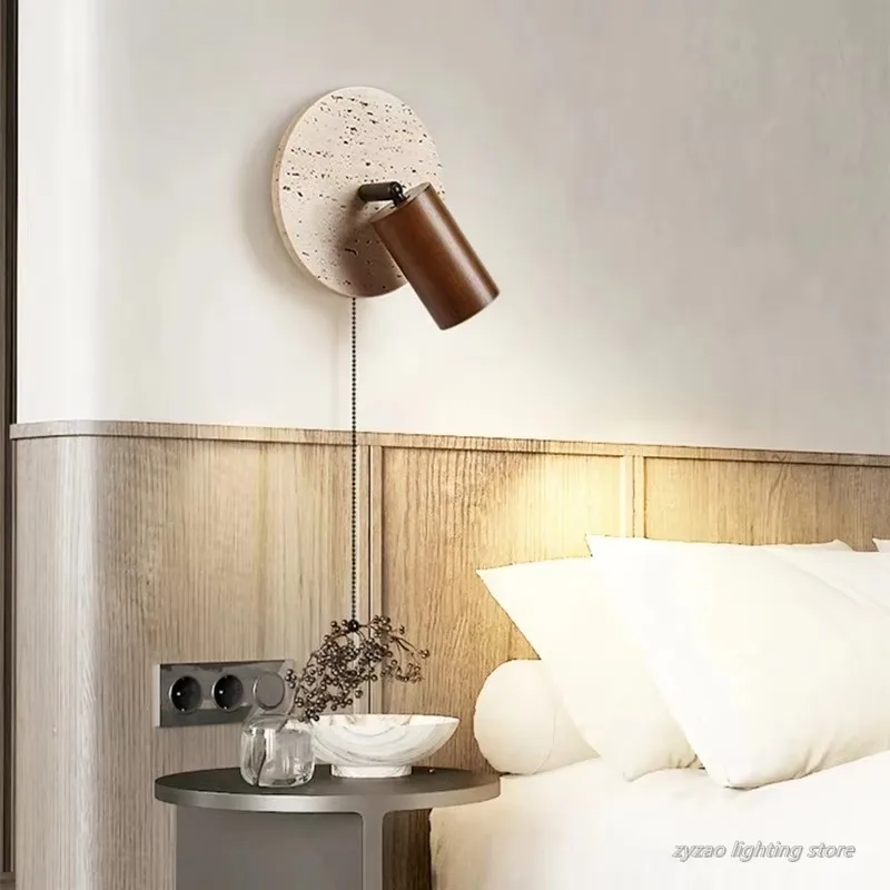 

Каменный настенный светильник Ваби-Саби Травертин Каменный настенный светильник для учебы с переключателем Вращающаяся прикроватная лампа для чтения в главной спальне