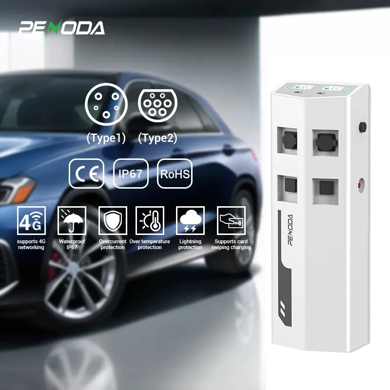 

PENODA Wireless Double Socket EV Charger 22kw Commercial Charger Floor OCPP AC Electric Vehicle Charger Station