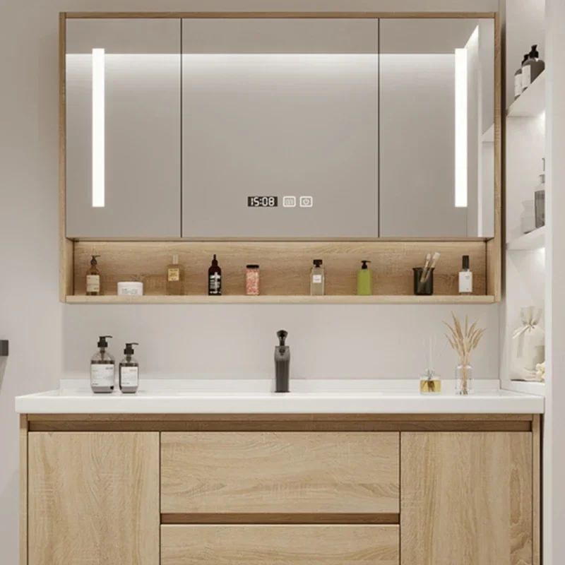 Luxury Bathroom Cabinets Mirror Washbasin Metal Storage Shelf White Wall   Drawer Gabinete Room Furniture YX50BC