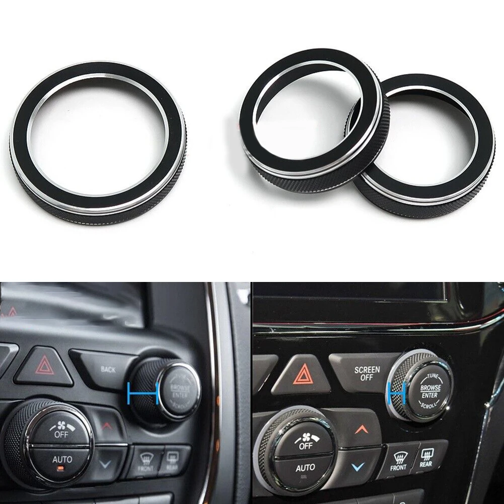3Pcs Air Condition Radio Knob Rings Black AC Radio Switch Trim Ring Knob Cover Universal For Jeep Grand For Cherokee 2014-2021