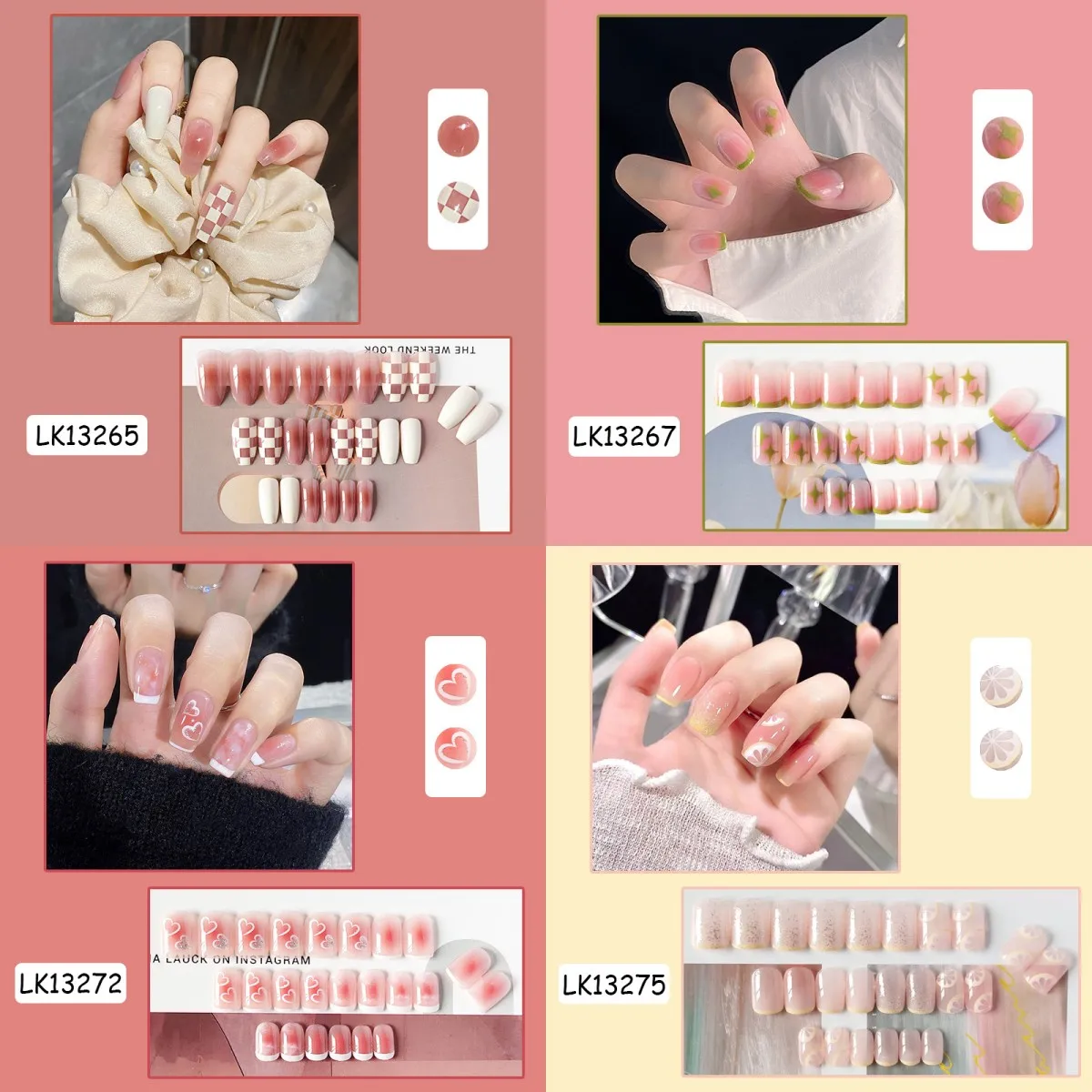 

4 Boxes/Lot (96pcs) lemon short Ballet France Press on Nails Reusable False Nails Removable Fake Nails Short Round Coffin Nails