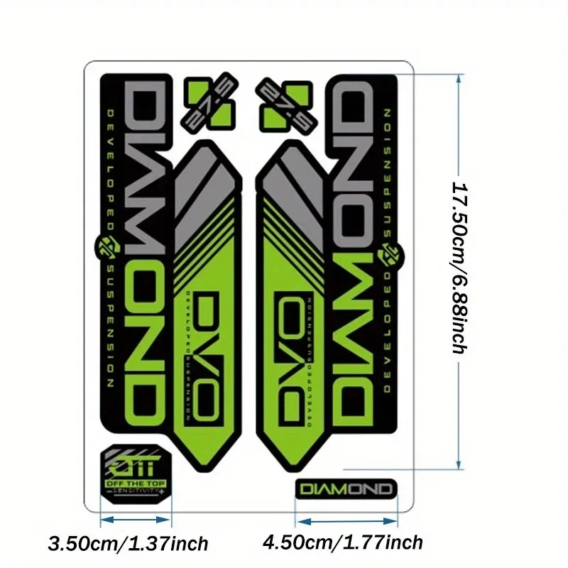 Adhesivo para horquilla delantera de bicicleta de montaña DVO Diamond de 6 piezas: ajuste, impermeable, resistente a impactos, diseño aerodinámico con logotipo DVO