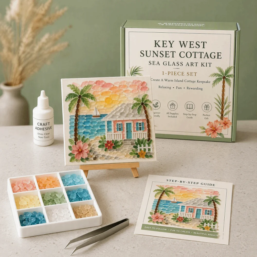 Glass Tiles Mosaic Kit Handmade Craft Ocean Landscape DIY Glass Craft Sea Glass Art Building Pattern Home Decor Kit