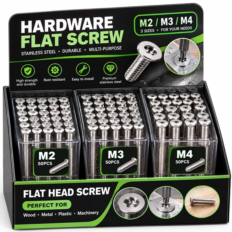 50/500PCS Stainless Steel Flat Screw Six-Lobe Torx Countersunk Head ...