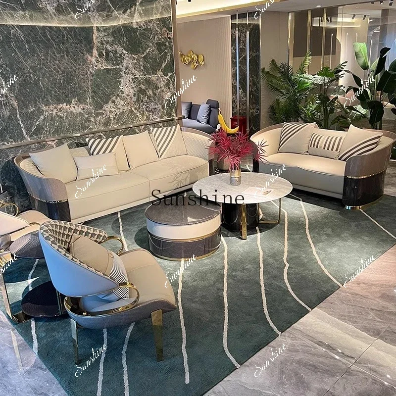 Modern light luxury leather sofa high-end villa large flat floor living room large apartment luxury Italian simplicity TF