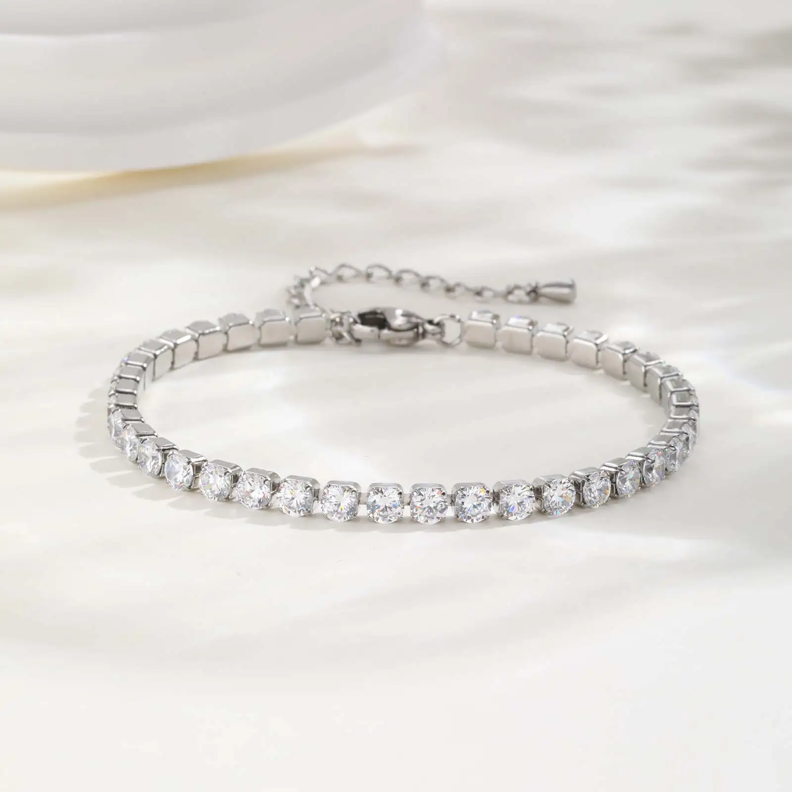 Luxury 2/3/4/5mm Crystal Tennis Bracelet For Women Stainless Steel Square Zircon Adjustable Chain Party Couple Jewelry