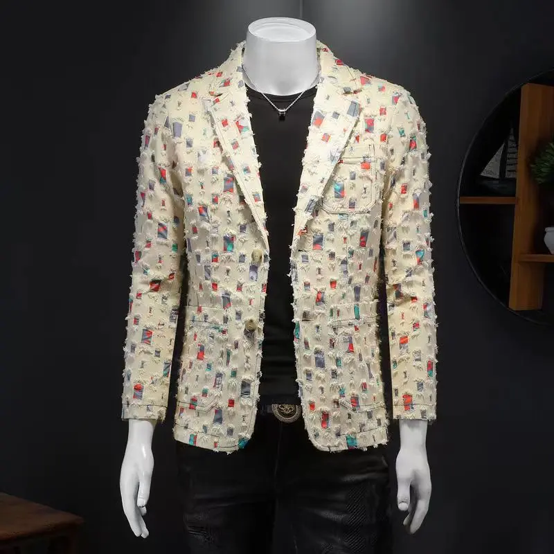 Boutique Design Men's Fashion Bear Blazer For Men Trendy Business Casual British Style Loose-fit Lapel Suit Jacket