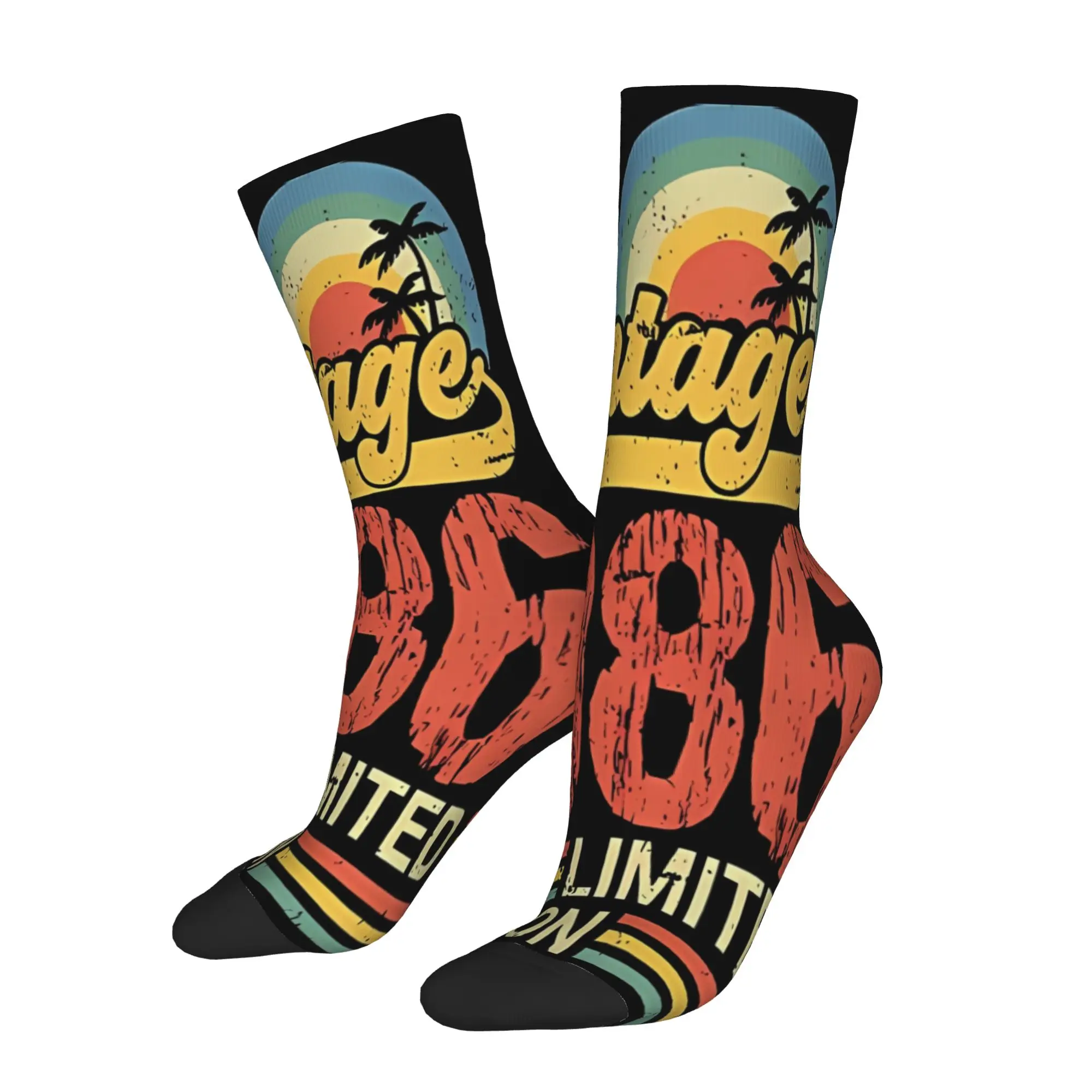 

1 Pair Funny Sock 1986 40Th 1986 Vintage Seamless Pattern Printed Men Crew Socks Novelty Men's Socks