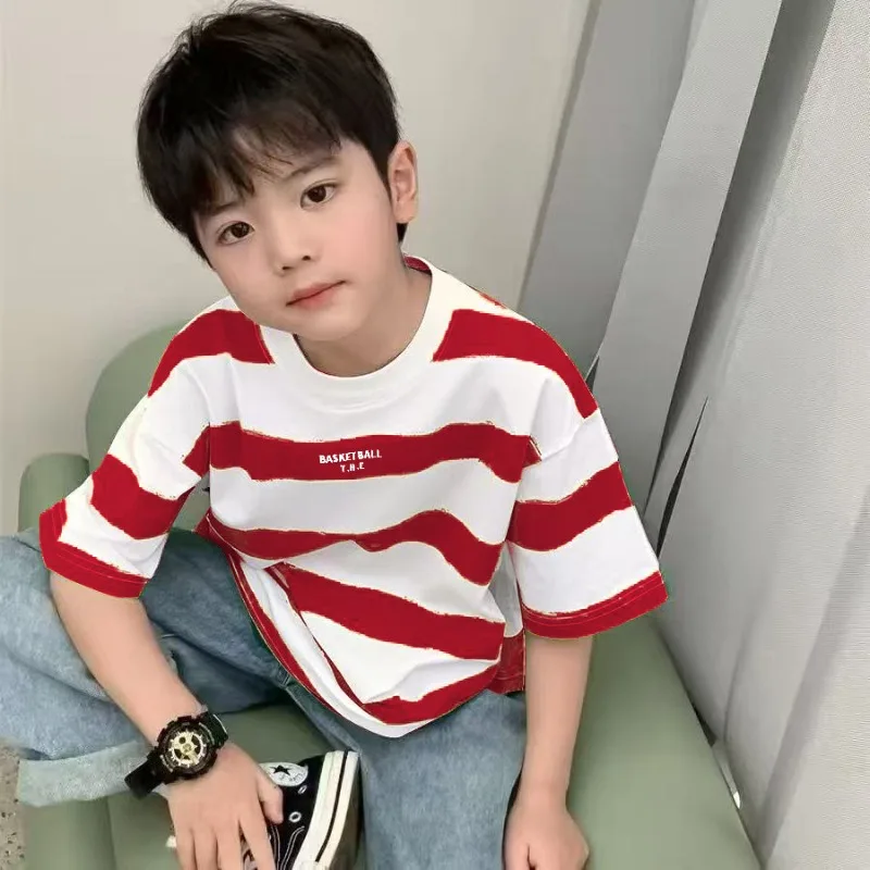 Children T-shirt, Summer Short Sleeved Children Clothing Striped Versatile Kids Clothes Girl Clothes Ropa De Niña Футболка 2025