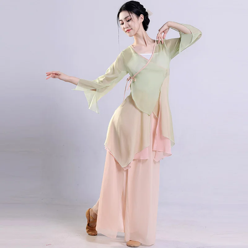 Ropa de danza clásica para mujer, ropa elegante de gasa, ropa de práctica de danza china, tops de gasa de Hada de rima corporal femenina